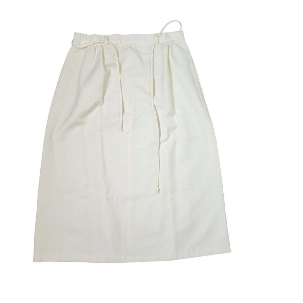Vintage 70s ALine Skirt Womens Size S Off White Cotton Belted